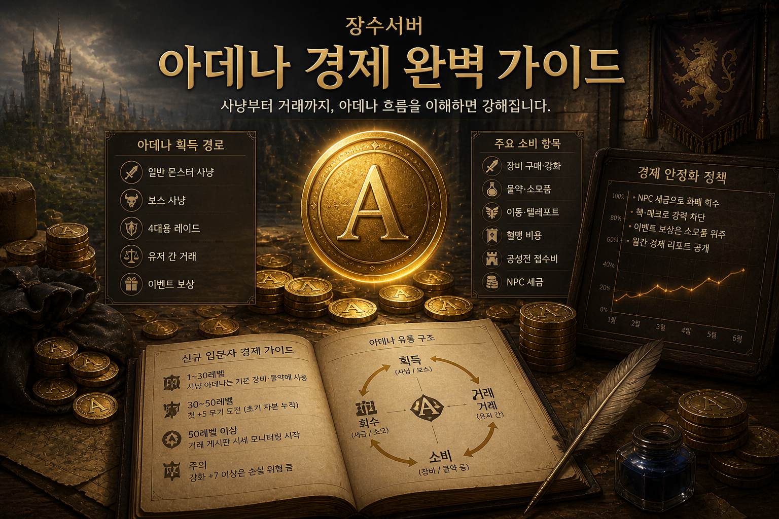 리니지 프리서버 아데나 경제 시스템 그래프